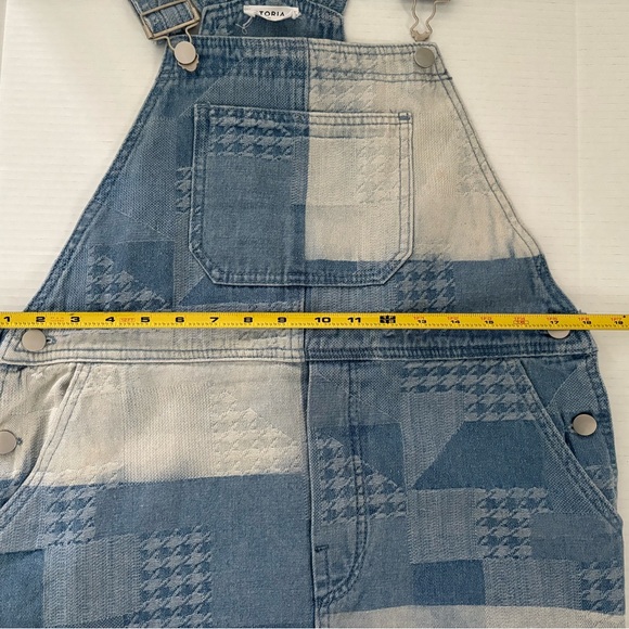 Denim patchwork skirt jean overall dress pockets adjustable straps size medium - Picture 7 of 9